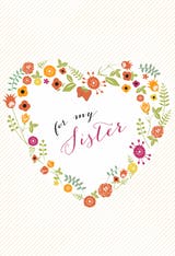 Sister Flower Heart - Birthday Card